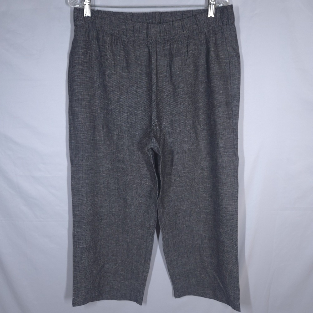 Eileen Fisher Organic Linen Tweed Pull On Pants Black M NWT Lagenlook Minimalist